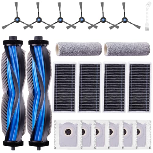 EOVWAEO 21 Stück Zubehörset für ECOVACS DEEBOT X8 PRO OMNI / X8 OMNI Saugroboter, Ersatzubehör 2 Hauptbürste 2 Walze Mop 6 Staubbeutel 6 Seitenbürste 4 Filter 1 Reinigungsbürste von EOVWAEO