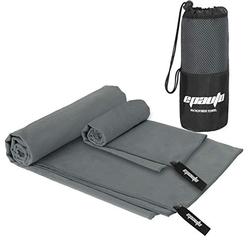 EPAuto 2er-Pack schnell trocknende Reise-Fitnesshandtücher aus Mikrofaser, Grau, (60'' x 30'', 24'' x 15'') von EPAuto