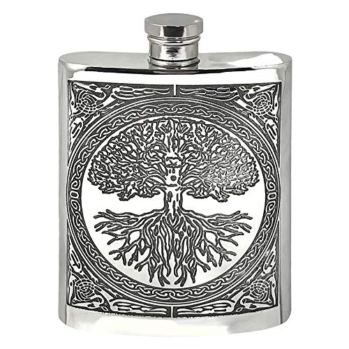 English Pewter Company Flachmann aus Zinn, mit keltischem Design „Baum des Lebens&ldquo [CEL601] von English Pewter Company Sheffield, England