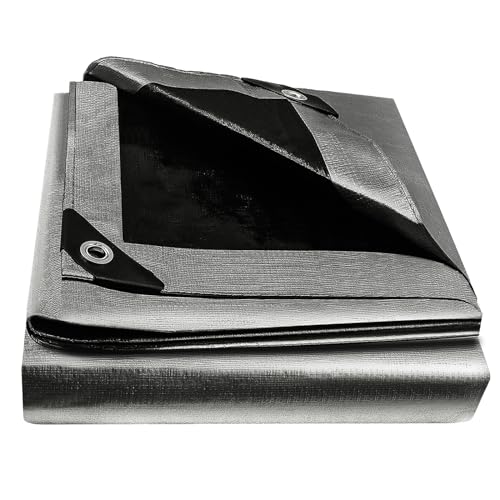 3m x 5m Abdeckplane Gewebeplane 180g/㎡ Wasserdicht Plane mit Ösen Schutzplane Bootsplane Holzplane für Gartenmöbel Poolabdeckung Trampolin Dachplane Reißfest Schimmelresistent Grau/Schwarz von EPFHR