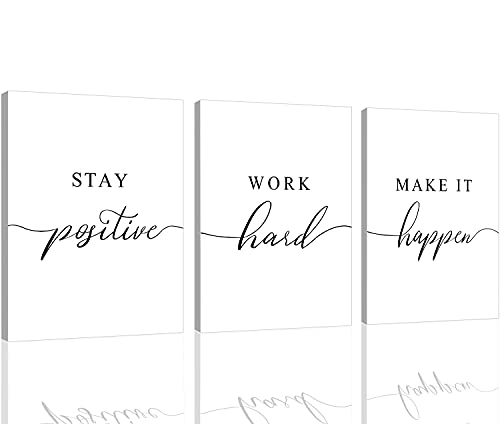 Gerahmter Kunstdruck auf Leinwand, mit Zitat „Stay positive work hard make it happen“, Geschenk für Vater, Chef, inspirierender Druck (G-3 Stück, 40,6 x 61 x 3 cm) von EPHANY