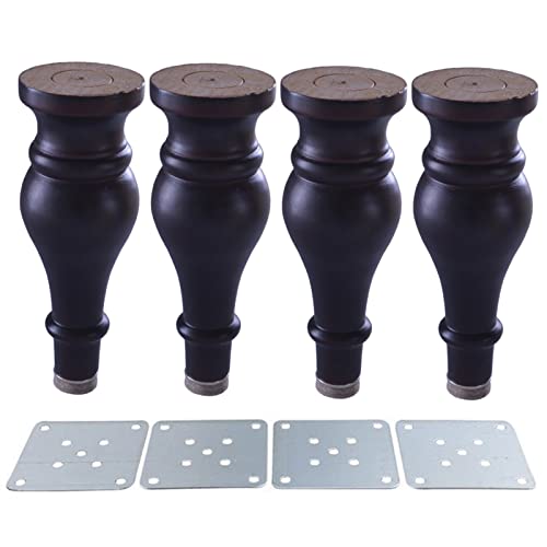 EPHASI Möbelfüße aus Holz, Füße 180 x 65 x 25 mm, in Form einer Flasche aus Eukalyptusholz, Schwarz, für Sofa, Bett, Schrank mit Eisenblatt, Filzmatte, 4 Stück EPHASI Möbelfüße aus Holz, Füße 180 x 65 x 25 mm, in Form einer Flasche aus Eukalyptusholz, Schwarz, für Sofa, Bett, Schrank mit Eisenblatt, Filzmatte, 4 Stück von EPHASI