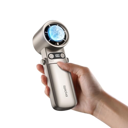EPICKA Tragbarer Handventilator, stufenlos einstellbarer Turbo-Mini-Ventilator (1–100), mit 6800 mAh Akku, Kühlplatte & Digitalanzeige – Sommer-Essential für Damen & Herren – Titan von EPICKA