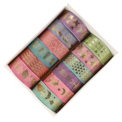 EPIGEIST 12 Stück Teiliges Washi Tape pro Dekoratives Goldfolien Klebeband in Candy Farben für Scrapbooking Geschenkverpackung DIY Bastelprojekte und Journaling von EPIGEIST