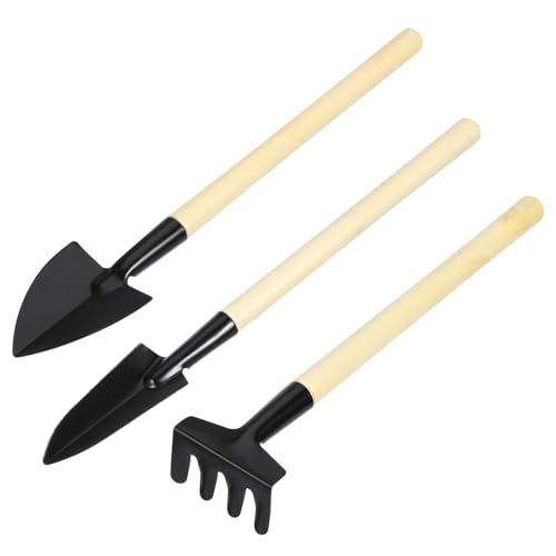EPIGEIST 2 Sätze Mini Gartenwerkzeugset Teiliges Set mit Handspaten Umpflanzspaten und Handrechen Holzgriff für Blumenerde und Pflanzenpflege von EPIGEIST