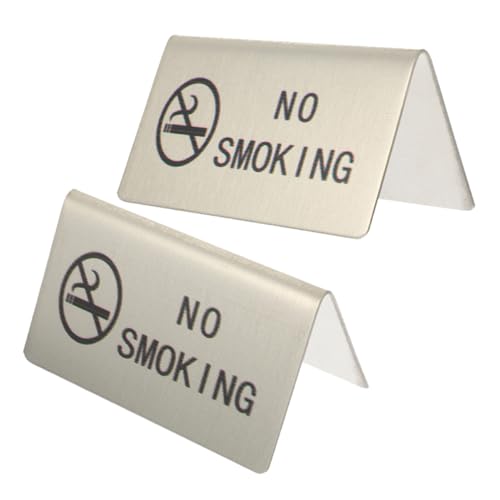 EPIGEIST 2 Stück Edelstahl No Smoking Schild Tischaufsteller Rauchverbotsschild mit Klarem Englischem Hinweis für Büro Restaurant Hotel Sichtbares Nichtraucherschild Minimalistisches von EPIGEIST