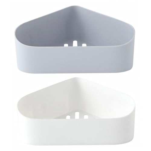 EPIGEIST 2 Stück Teiliges Wandmontage Aufbewahrungsregal ohne Bohren Praktisches Küchen Badezimmer Eckregal mit Abtropffunktion Platzsparendes Weiß graues Dreieckregal für Saubere Ordnung von EPIGEIST