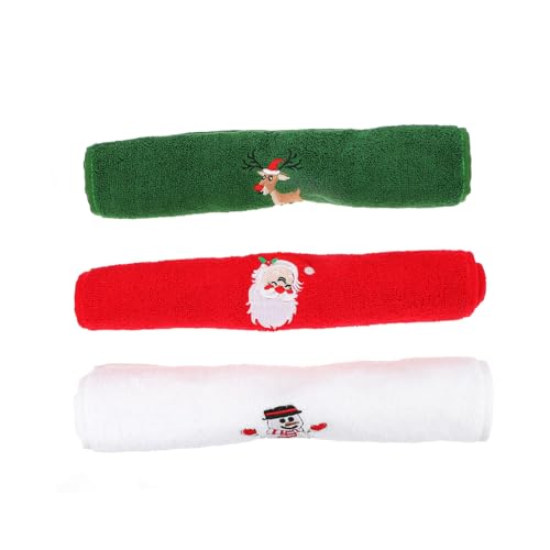 EPIGEIST 3 Stück Baumwoll Weihnachts Handtücher mit Besticktem Schneemannmotiv Dekorative Weiche Festtags Handtücher in Weiß Rot und Grün Zuhause von EPIGEIST