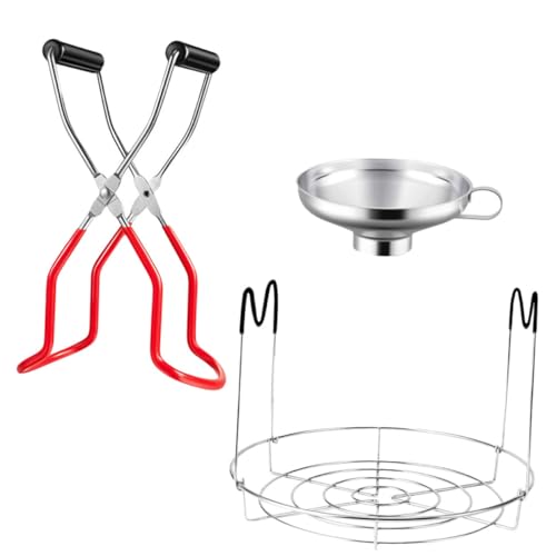 EPIGEIST 3 Stück Edelstahl Einmachset mit Rutschfestem Glasheber Trichter und Stabilem Einkochgestell Rostfrei Komfortable Handhabung zum Einkochen von Marmelade Gewürzen Zufällige Farbe von EPIGEIST