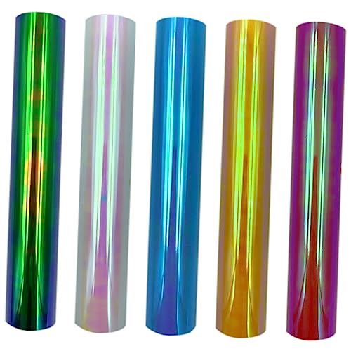 EPIGEIST 5 Rollen Selbstklebende Vinylfolie für Bastelarbeiten Holographisches Farben Rot Grün Blau Gelb für Shirts Tassen und DIY Projekte von EPIGEIST