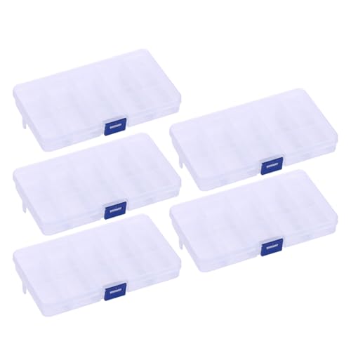 EPIGEIST 5 Stück Transparente Kunststoff Aufbewahrungsbox mit Fächern Stabiler Schmuck Organizer für Ohrringe Halsketten Pendants Praktischer Desktop Organizer Leicht und Tragbar von EPIGEIST