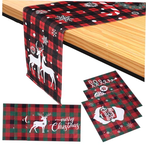EPIGEIST 7 STK. Weihnachts-Tischsets Ferienläufer für Tische Weihnachten Läufer für Tisch Weihnachtsläufer für Couchtisch Vintage Tischläufer Weihnachtstisch Urlaub Platzdeckchen Polyester von EPIGEIST
