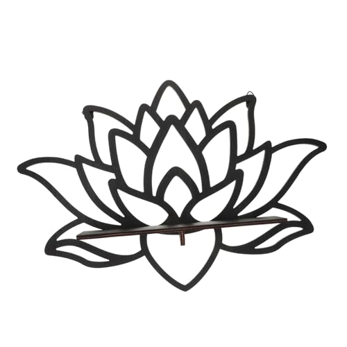 EPIGEIST Boho Holz Wandregal Eckregal mit Lotus Motiv Hohle Holz Kerzenhalter Deko Kristall Wand Dekor Ablage für Schlafzimmer Wohnzimmer Küche Langlebiges Hängendes Wandregal von EPIGEIST