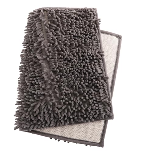 EPIGEIST Chenille Teppichmatte rutschfest Waschbar Saugfähig Strapazierfähig Streifen Design für Eingangsbereich Bad Wohnzimmer Schlafzimmer Dunkelgrau von EPIGEIST