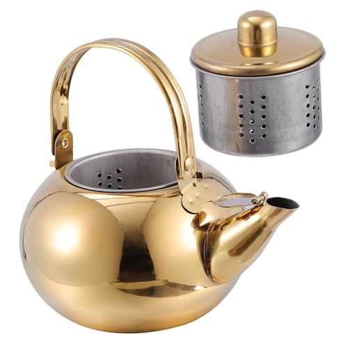 EPIGEIST Edelstahl Teekessel mit Sieb Große Kapazität Dicker Tragbarer Wasserkessel für Induktionsherd Handlicher Teekessel für Tee Kaffee und Heißgetränke Goldfarben von EPIGEIST