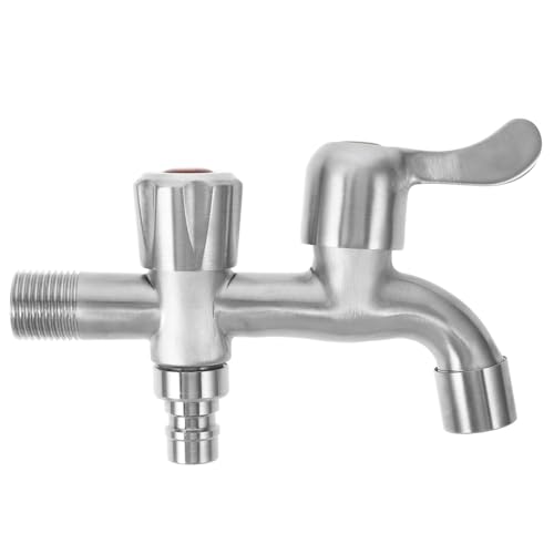 EPIGEIST Edelstahl Wasserhahn mit Doppel Auslauf Frostsicherer Außenbereich Wasserhahn Verlängerung für Waschmaschine Garten Auto Spüle und Bad Langlebiger Mehrfachanschluss Adapter von EPIGEIST