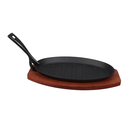 EPIGEIST Gusseisen Grillplatte mit Gestreiftem Design Gleichmäßige Wärmeverteilung Professionelle Grillstreifen Pflegeleicht Inklusive Holztablett und Gabel für Steak und Fajita Gerichte von EPIGEIST