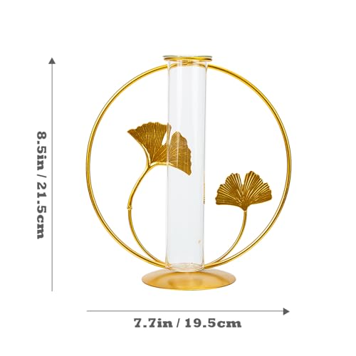 EPIGEIST Hydroponische Glasvase Metall Ginkgo Dekor Pflanzrohr Tischdeko Hydroponik Test Tube Pflanzhalter für Zimmer Pflanzen Wohnzimmer Büro von EPIGEIST