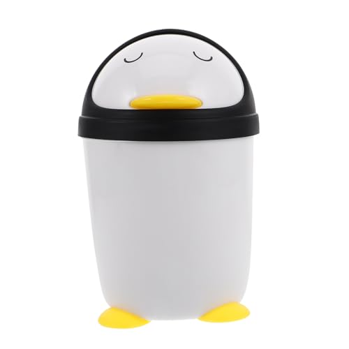 EPIGEIST Kleiner Mini mülleimer Kunststoff mit Deckel Niedlicher Pinguin Papierkorb für Kinderzimmer und Schreibtisch Kompakt Leicht zu Reinigen Dekorativer Abfalleimer für Zuhause von EPIGEIST