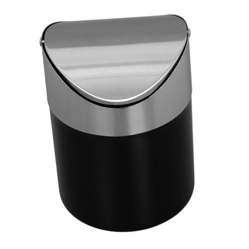 EPIGEIST Kompakter Mini Mülleimer mit Drehbarem Deckel Edelstahl Schreibtischabfalleimer für Bad Küche Büro Platzsparender Stilvoller Desktop Mülleimer in Schwarz von EPIGEIST