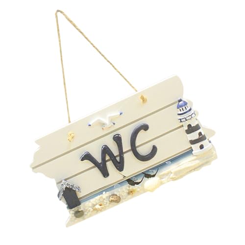 EPIGEIST Mediterranes Wc Schild aus Hochwertigem Holz Kreative Hängende Badezimmertür Deko Stilvolle Wc Tafel mit Leuchtturm design Einfache Frische Wanddekoration für Bad und Toilette von EPIGEIST