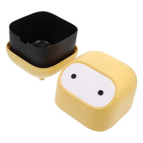 EPIGEIST Mini Desktop Mülleimer mit Deckel Doppelschichtiger Kunststoff Abfallkorb für Tisch Kompakter Aufbewahrungsbehälter für Müll und Kleine Gegenstände Gelb für Büro und Zuhause von EPIGEIST