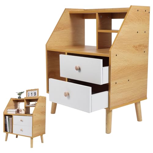 EPIGEIST Moderater Nachttisch aus Massivem Holz mit Schublade Natürlicher Farbton Vielseitiger Beistelltisch für Schlafzimmer Geräumiger Stauraum Schlichtes Design Langlebige Verarbeitung von EPIGEIST