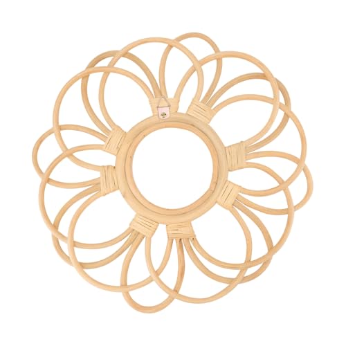 EPIGEIST Runder Wandspiegel aus Handgewebtem Rattan Vintage Woven Mirror Pendant Dekorativer Wandspiegel für Wohnzimmer und Eingangsbereich Khakifarben von EPIGEIST