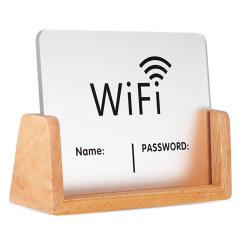 EPIGEIST Transparente Wifi Passwort Schild mit Stabiler Buchenholzbasis für Gästezimmer Hotel Anzeige Name Passwort Wlan Zugang Einfach Verbinden von EPIGEIST