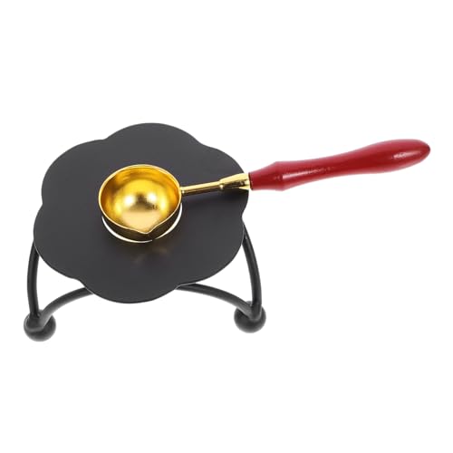 EPIGEIST Vintage Wachssiegel Schmelzofen Set Vielseitiger Wachsschmelzer mit Griff und Schwarzem Blumenförmigem Metallofen Wachssiegel Löffel Kompakt Tragbar für DIY und von EPIGEIST