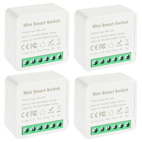 EPLZON 1 Weg Smart Lichtschalter Modul, Mini DIY WLAN Smart Module Passt hinter Wandschalter, Kompatibel mit Tuya App, Alexa, Google Assistant, Neutralleiter Erforderlich (4 Stück) von EPLZON