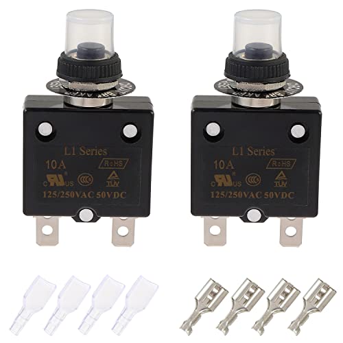 EPLZON 10 A Manueller Reset Druckschalter Leistungsschalter 125/250 V AC 50 V DC Thermischer Überlastungsschutz mit Schnellanschlussklemmen und wasserdichten Tastenkappen (Packung mit 2 Stück) von EPLZON