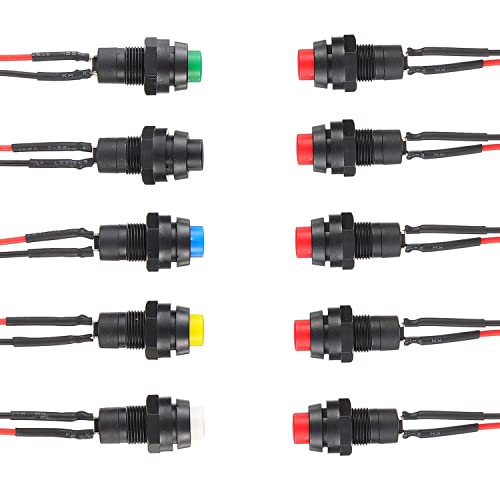 EPLZON 10 Stück 12 mm Ein/Aus selbst Latching Push Button Switch ON/OFF Rund Druckschalter mit Draht (mehrfarbig) von EPLZON