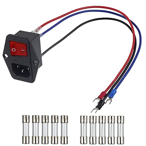 EPLZON 10A 250V Wippschalter Power Jack Eingangsmodul mit 5A 10A Sicherung 18 AWG Verlängerungskabel 3 Pin IEC320 C14 Stecker Netzschalter (Packung mit 1 Stück) von EPLZON