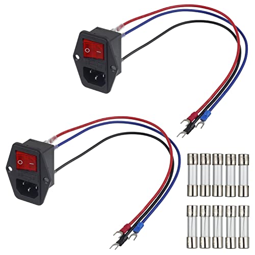 EPLZON 10A 250V Wippschalter Power Jack Eingangsmodul mit 5A 10A Sicherung 18 AWG Verlängerungskabel 3 Pin IEC320 C14 Stecker Netzschalter (Packung mit 2 Stück) von EPLZON