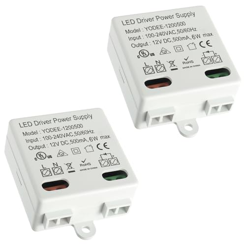 EPLZON 12V/DC 6W Mini LED Transformator LED Trafo Mini 12V/DC für 12V LED Leuchten und Stripes Klein und Flach Ohne Mindestlastanforderungen (Packung mit 2 Stück) von EPLZON