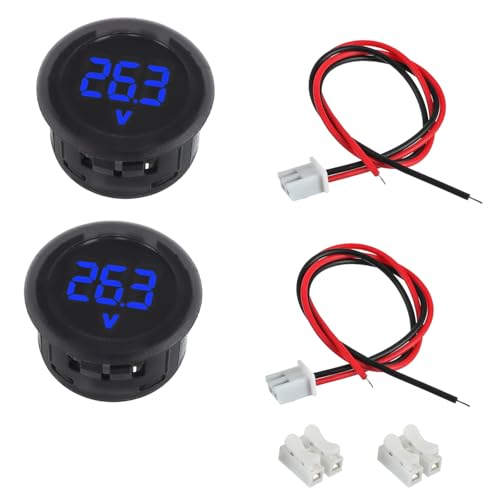 EPLZON 2 Pieces Digital Voltmeter DC 4-100 V, 2 Wires 3 Digit Voltmeter Detector LED Display for Car/Motorcycle/Truck/SUV/ATV/Marine (Blau) von EPLZON