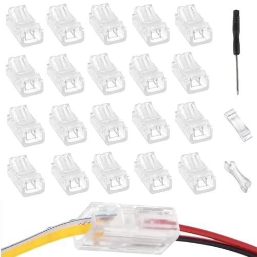 EPLZON 2 Polig 8mm LED Streifen Verbinder LED lötfrei Streifenverbinder 2Pin Verbindungskabel Verbinder für SMD 5050/3528 LED Streifen mit Schraubendreher(20Stück) von EPLZON