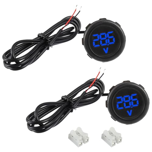EPLZON 2 Stück Digital Voltmeter DC 4-100 V, 2 Drähte 3-stelliger LED Anzeige Waterproof Digital Display Voltmeter, für Auto/Motorrad/SUV/ATV/Marine (Blau) von EPLZON