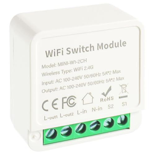 EPLZON 2 Weg Smart Lichtschalter Modul, Mini DIY WLAN Smart Module Passt hinter Wandschalter, Kompatibel mit Tuya App, Alexa, Google Assistant, Neutralleiter Erforderlich (1 Stück) von EPLZON