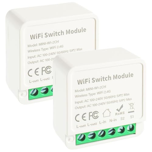 EPLZON 2 Weg Smart Lichtschalter Modul, Mini DIY WLAN Smart Module Passt hinter Wandschalter, Kompatibel mit Tuya App, Alexa, Google Assistant, Neutralleiter Erforderlich (2 Stück) von EPLZON