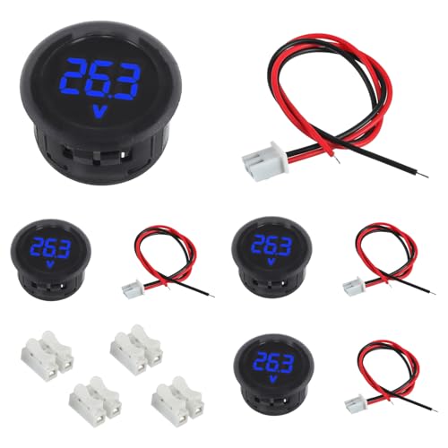 EPLZON 4 Pieces Digital Voltmeter DC 4-100 V, 2 Wires 3 Digit Voltmeter Detector LED Display for Car/Motorcycle/Truck/SUV/ATV/Marine (Blau) von EPLZON