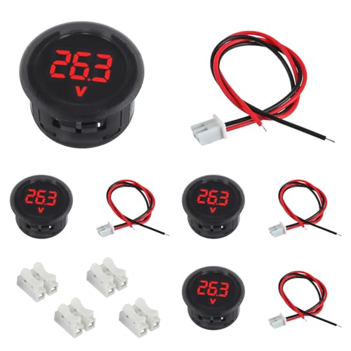 EPLZON 4 Pieces Digital Voltmeter DC 4-100 V, 2 Wires 3 Digit Voltmeter Detector LED Display for Car/Motorcycle/Truck/SUV/ATV/Marine (Rot) von EPLZON