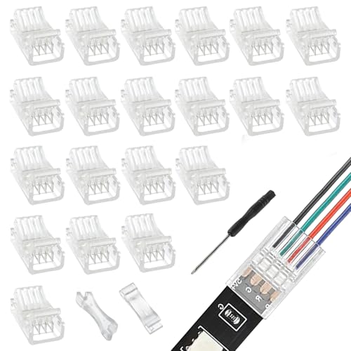 EPLZON 4 Polig 10mm LED Streifen Verbinder LED lötfrei Streifenverbinder 4Pin Verbindungskabel Verbinder für SMD 5050/3528 LED Streifen mit Schraubendreher(20Stück) von EPLZON