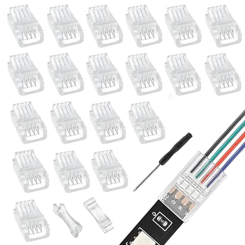 EPLZON 4 Polig 8mm LED Streifen Verbinder LED lötfrei Streifenverbinder 4Pin Verbindungskabel Verbinder für SMD 5050/3528 LED Streifen mit Schraubendreher(20Stück) von EPLZON