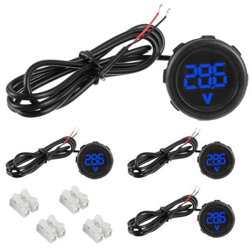 EPLZON 4 Stück Digital Voltmeter DC 4-100 V, 2 Drähte 3-stelliger Detektor LED Anzeige Waterproof Digital Display Voltmeter, für Auto/Motorrad/SUV/ATV/Marine (Blau) von EPLZON