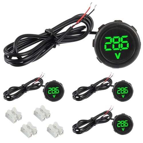 EPLZON 4 Stück Digital Voltmeter DC 4-100 V, 2 Drähte 3-stelliger Detektor LED Anzeige Waterproof Digital Display Voltmeter, für Auto/Motorrad/SUV/ATV/Marine (Grün) von EPLZON