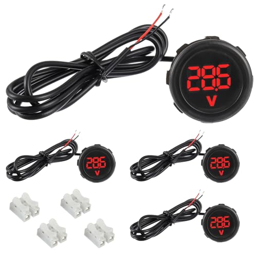 EPLZON 4 Stück Digital Voltmeter DC 4-100 V, 2 Drähte 3-stelliger LED Anzeige Waterproof Digital Display Voltmeter, für Auto/Motorrad/SUV/ATV/Marine (Rot) von EPLZON