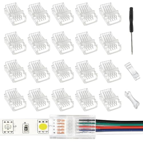 EPLZON 5 Polig 10mm LED Streifen Verbinder LED lötfrei Streifenverbinder 5Pin Verbindungskabel Verbinder für SMD 5050/3528 LED Streifen mit Schraubendreher(20Stück) von EPLZON