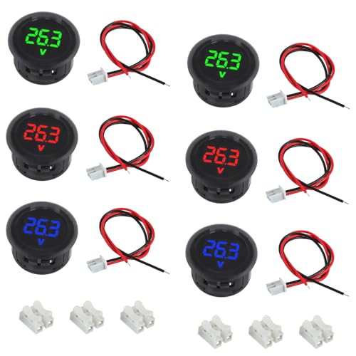 EPLZON 6 Pieces Digital Voltmeter DC 4-100 V, 2 Wires 3 Digit Voltmeter Detector LED Display for Car/Motorcycle/Truck/SUV/ATV/Marine (Rot & Blau & Grün) von EPLZON